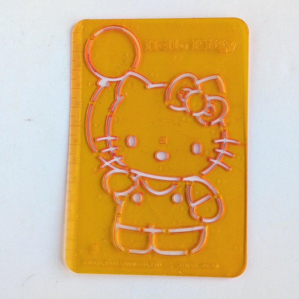 Vtg 90s Sanrio Hello Kitty Stencil Orange 1994 Ruler Drawing Template Plastic